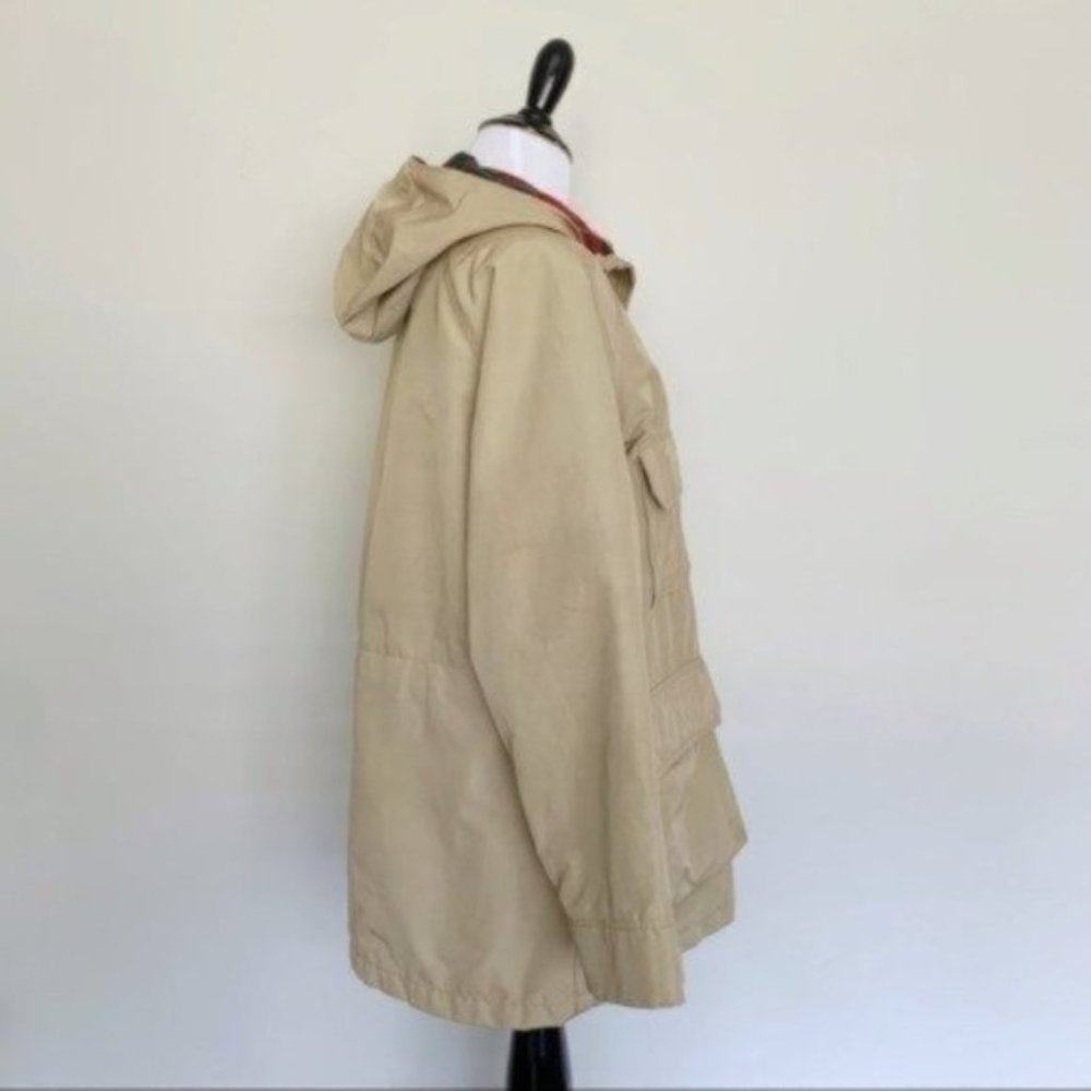 Vintage 80s Woolrich Tan Plaid Flannel Lined Hooded Anorak Utility Jacket Medium - Picture 5 of 16
